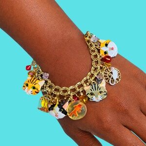 LATR2GO “A Cat’s Life” Vintage Gold-Tone Cat Charm Bracelet - Lunch At The Ritz